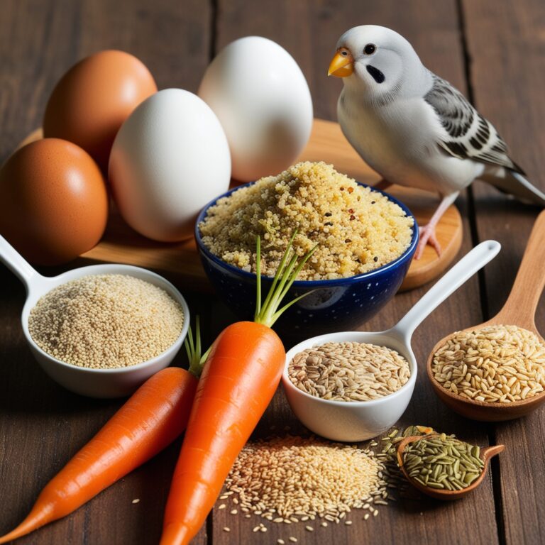 Bowl of homemade Gouldian Finch eggfood with fresh ingredients